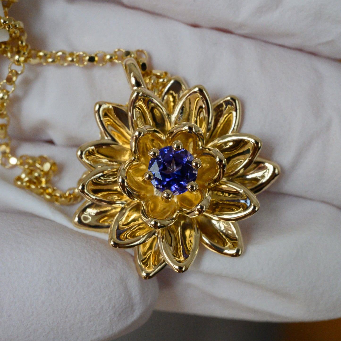 RESERVED Custom 14K Solid Gold Tanzanite Necklace Lotus