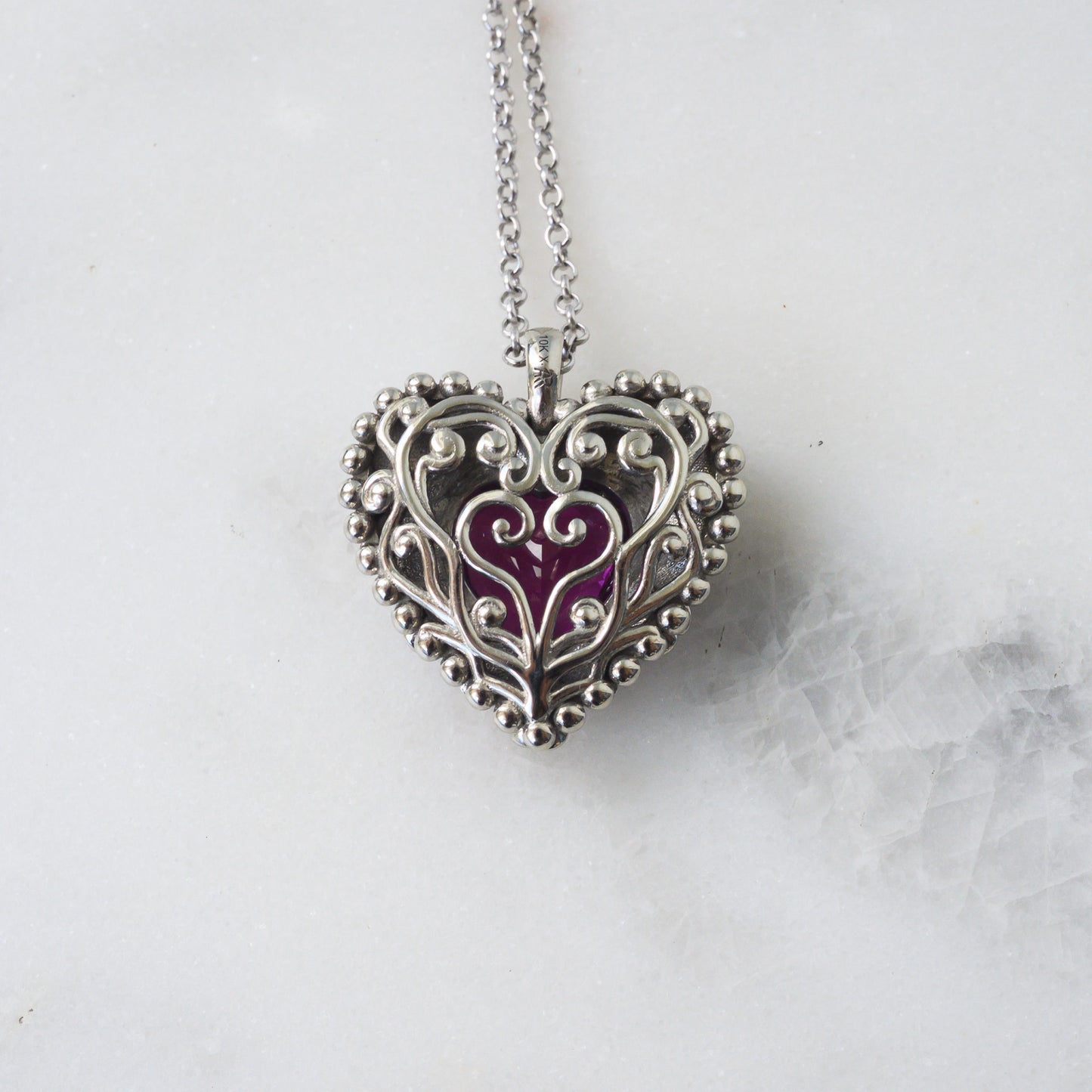 RESERVED 10K White Gold Pink Sapphire and Tourmaline Heart Pendant