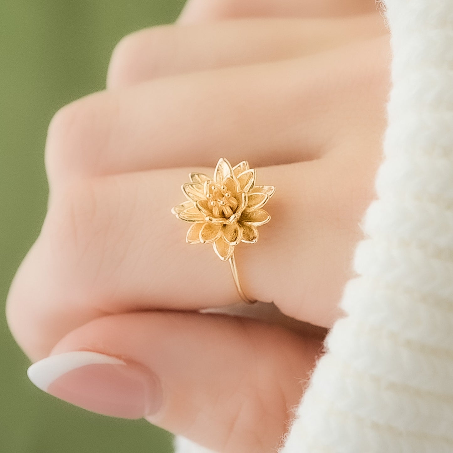 Water Lily Ring - Solid Silver or 14K Gold Plate, A Captivating Symbol of Elegance and Enlightenment