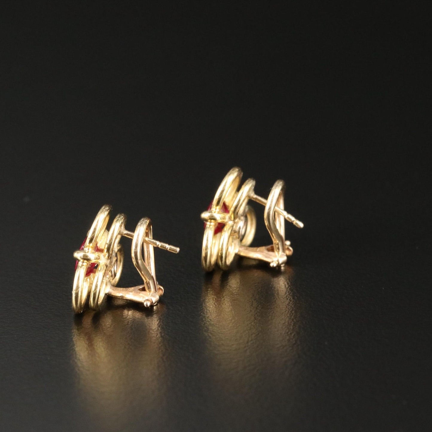 Estate Sale, Natural Ruby Trefoil Earrings in 14K Gold