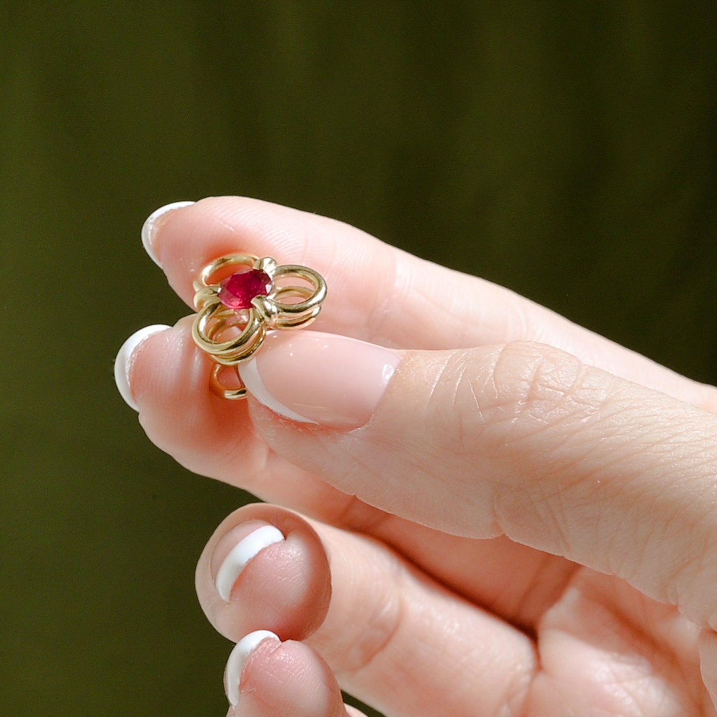 Estate Sale, Natural Ruby Trefoil Earrings in 14K Gold