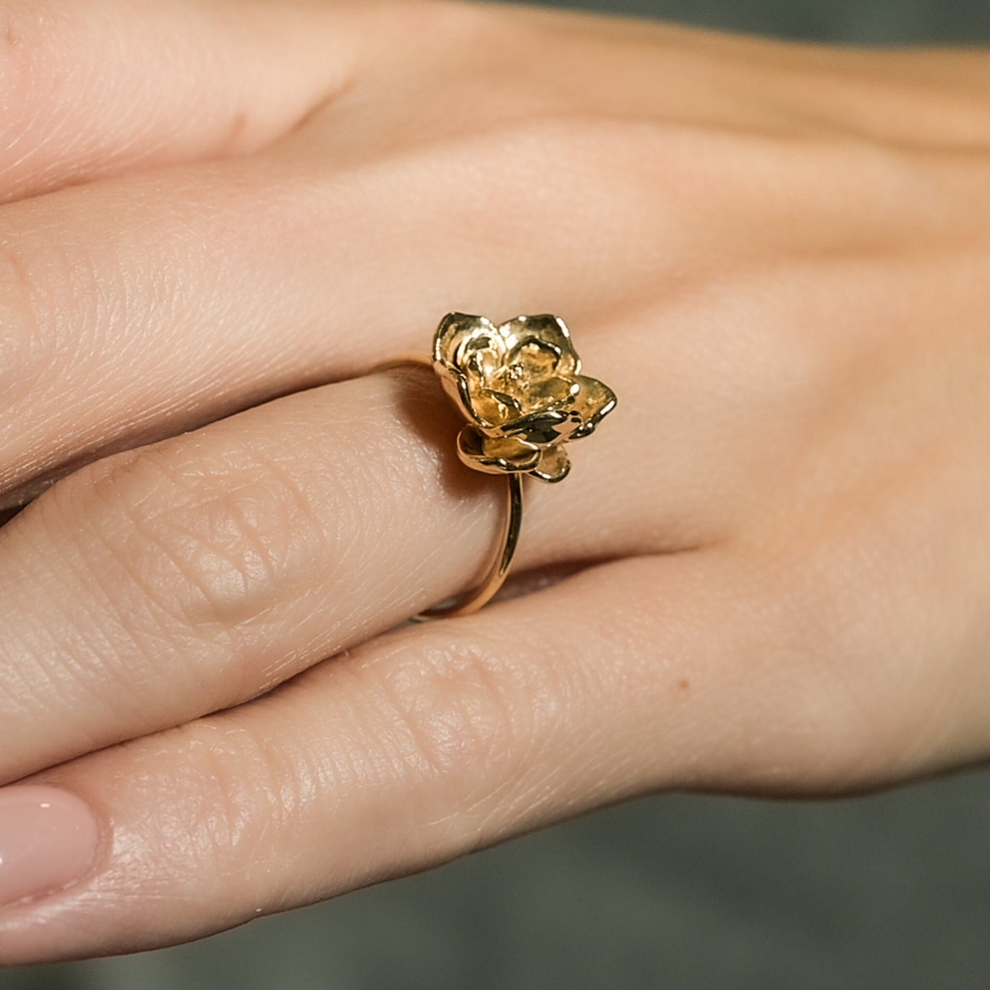 Dainty Magnolia Ring in Solid Silver and 14K Gold Plate
