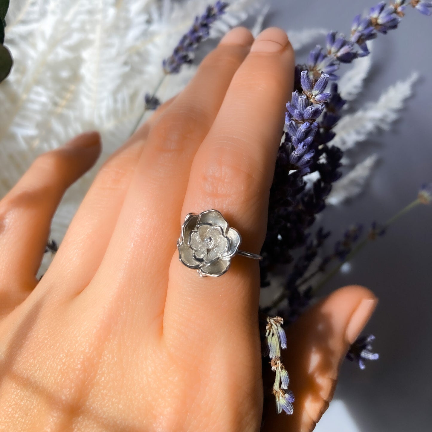 Dainty Magnolia Ring in Solid Silver and 14K Gold Plate