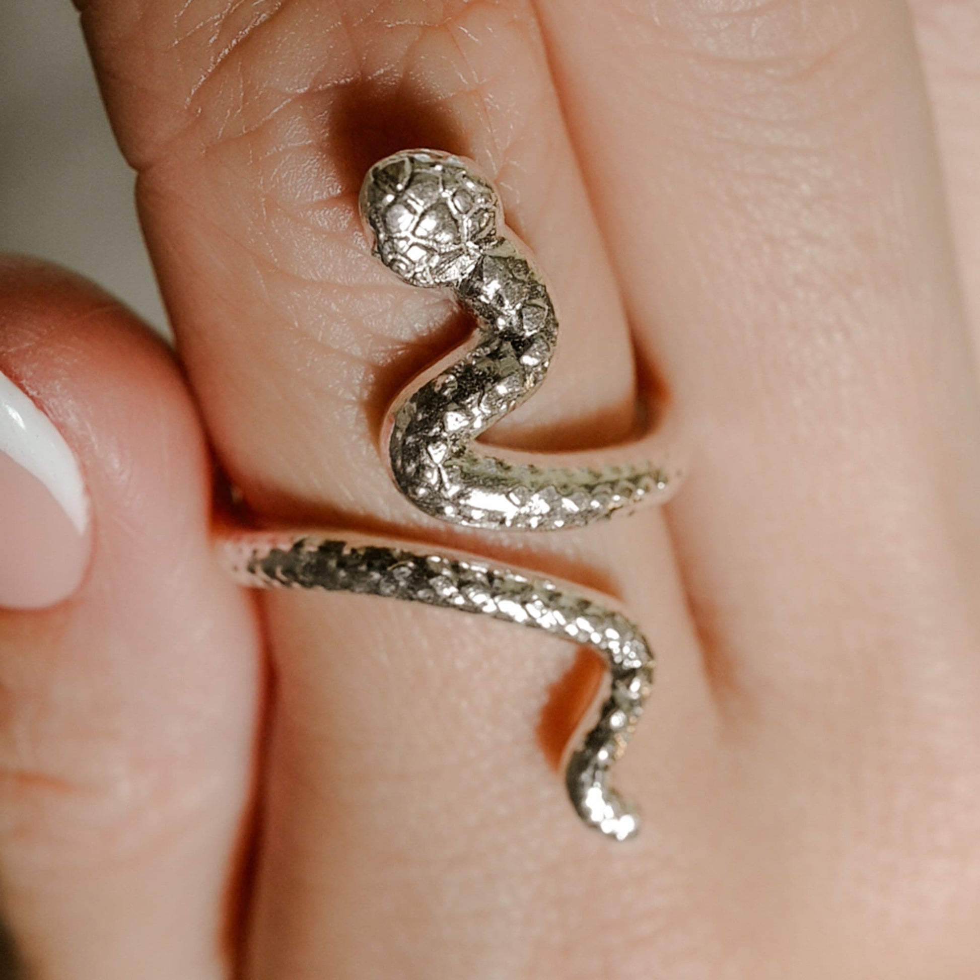 Snake Ring in Solid Silver or 14K Gold Plate