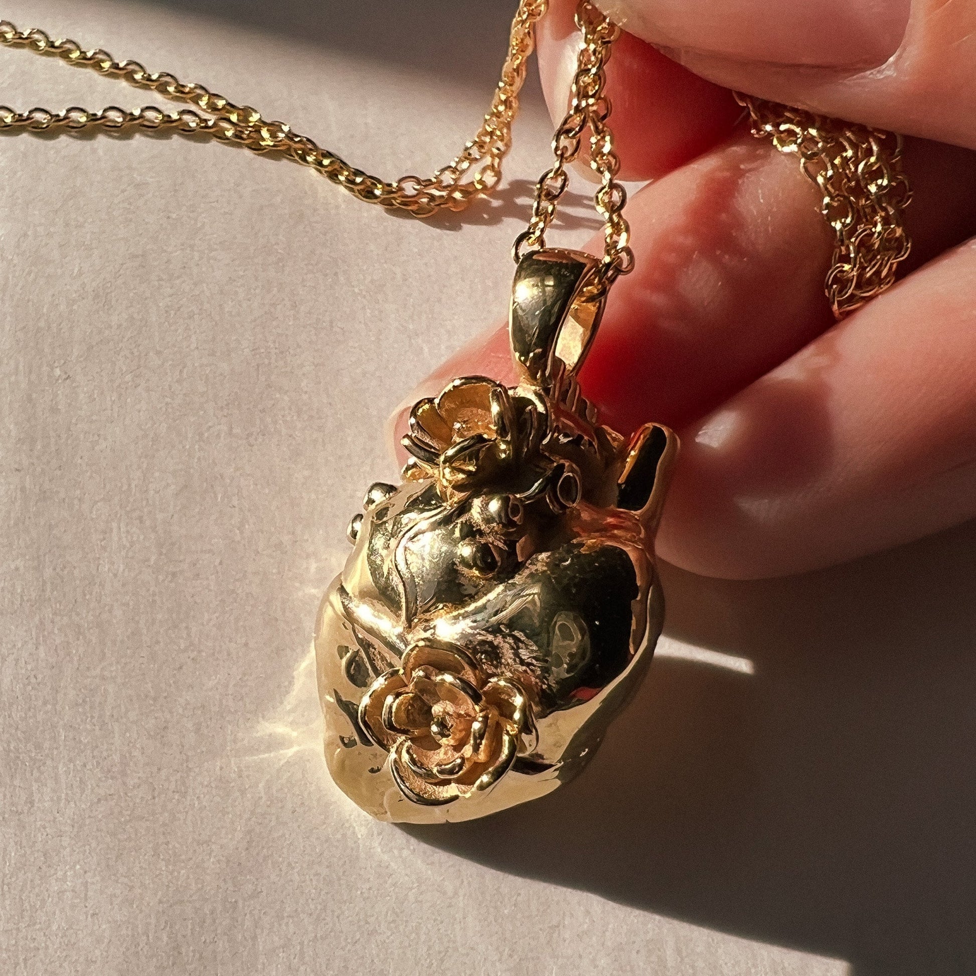Anatomical Heart and Flower Necklace