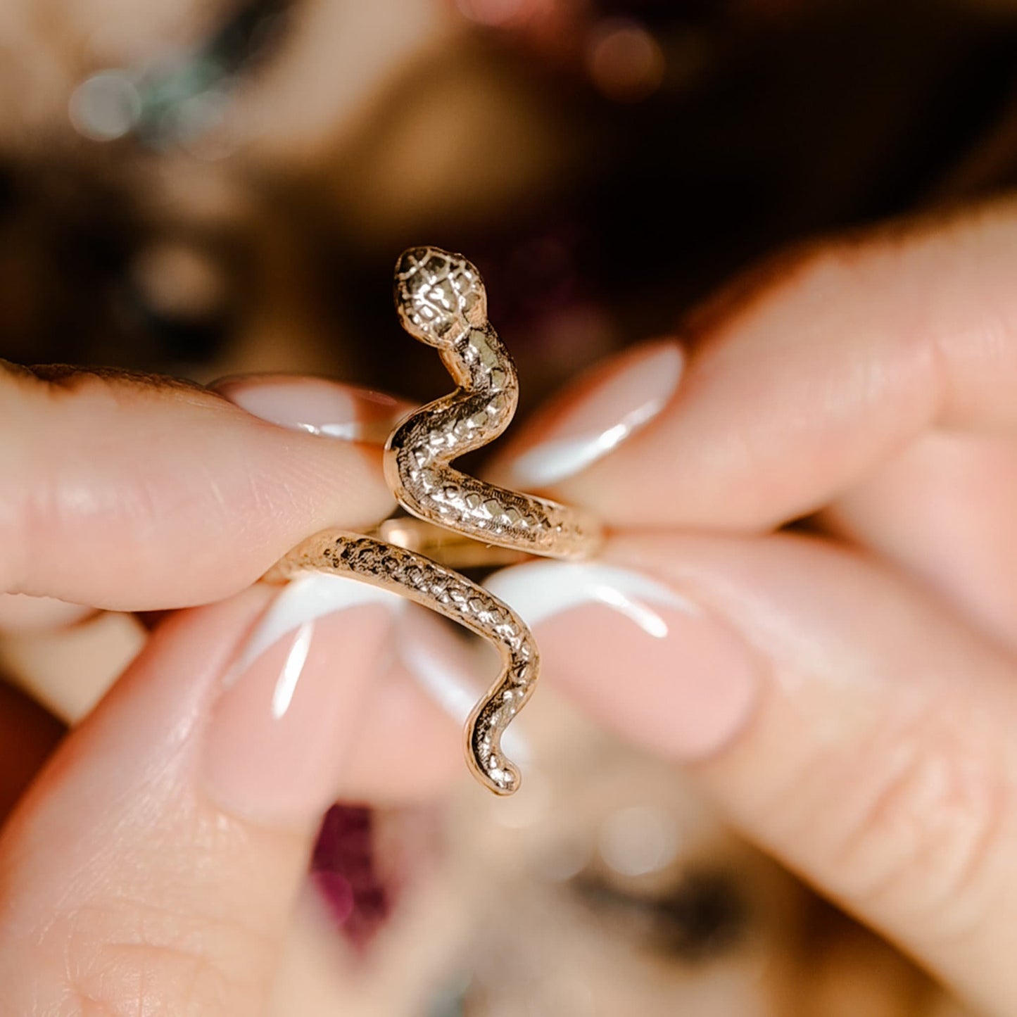 Snake Ring in Solid Silver or 14K Gold Plate