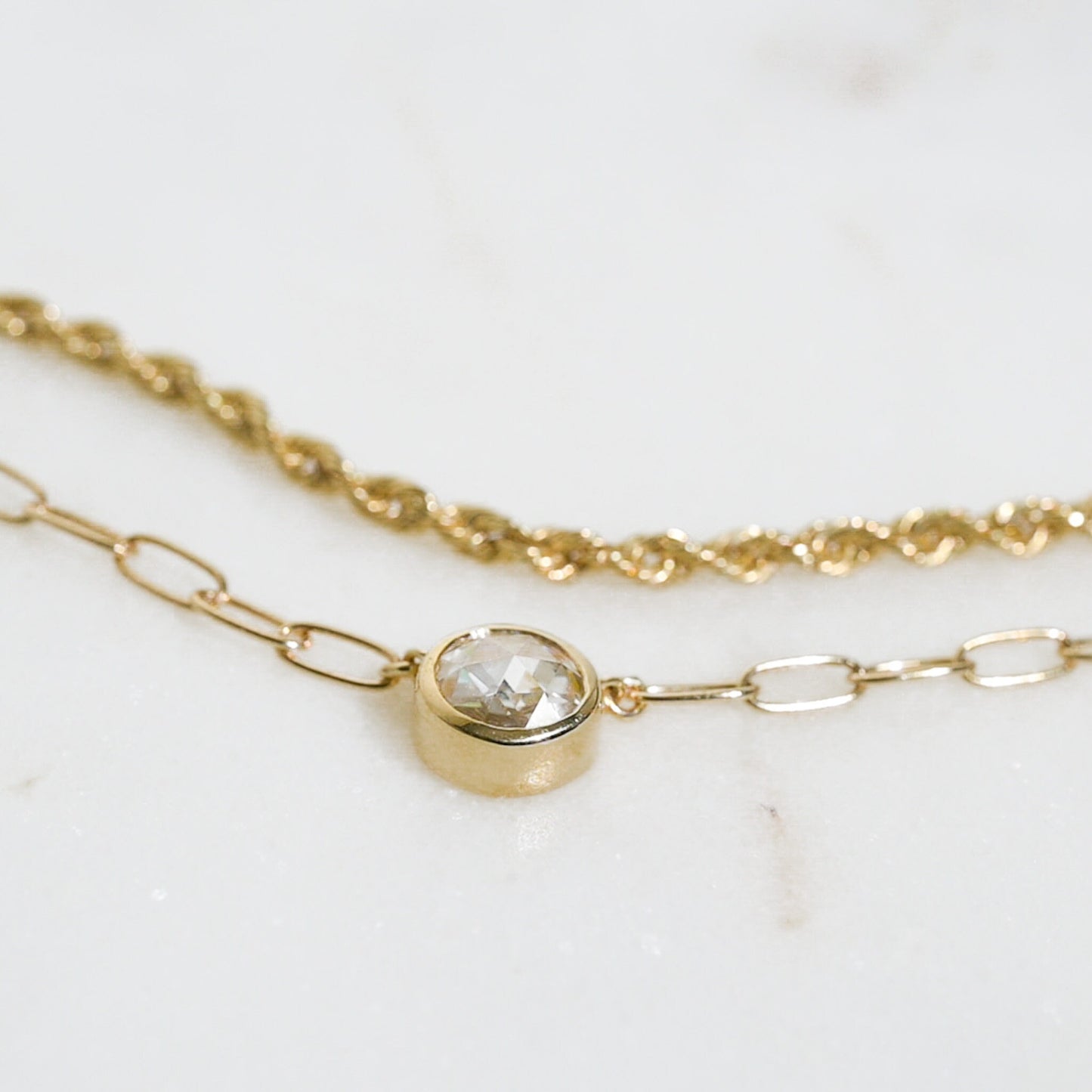 Elegant Rose Cut Moissanite Bezel Necklace