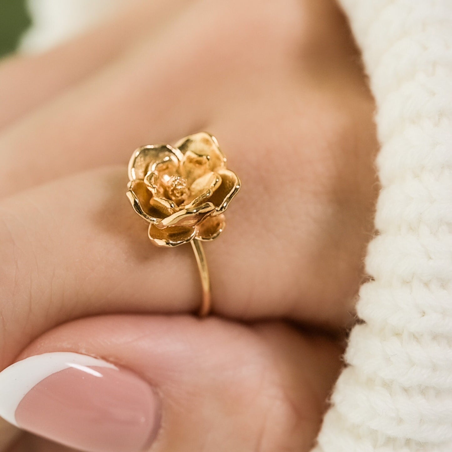 Dainty Magnolia Ring in Solid Silver and 14K Gold Plate