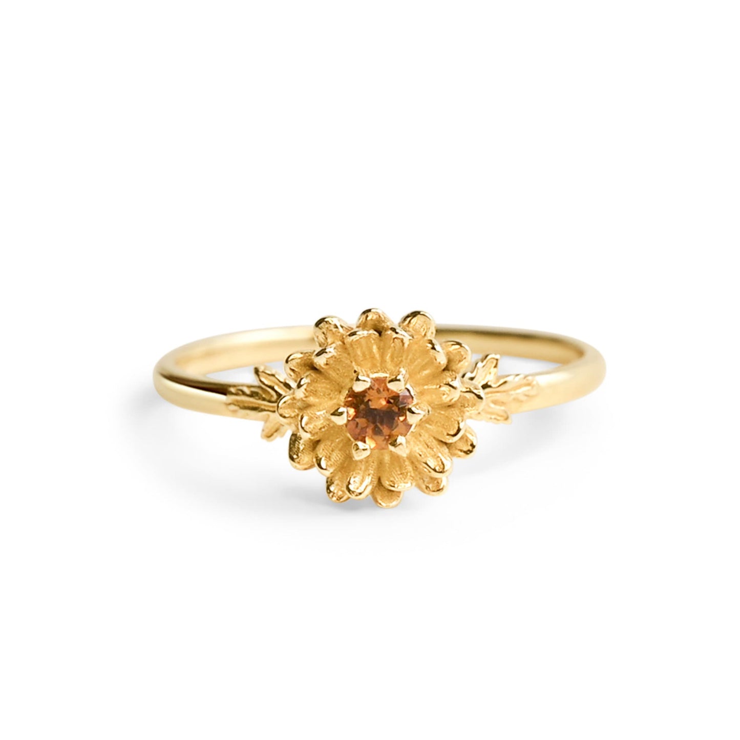 Chrysanthemum Flower November Birth Month Ring: Citrine Birthstone, 14k Solid Gold or Solid Silver • Hypoallergenic • Genuine Gemstones