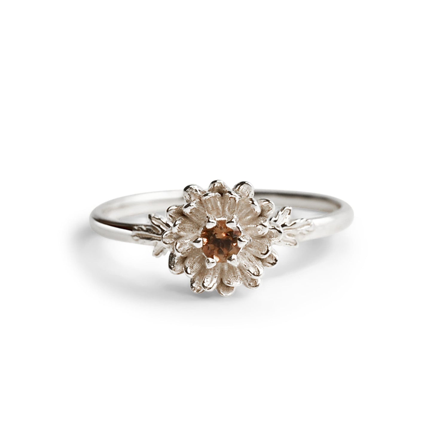 Chrysanthemum Flower November Birth Month Ring: Citrine Birthstone, 14k Solid Gold or Solid Silver • Hypoallergenic • Genuine Gemstones