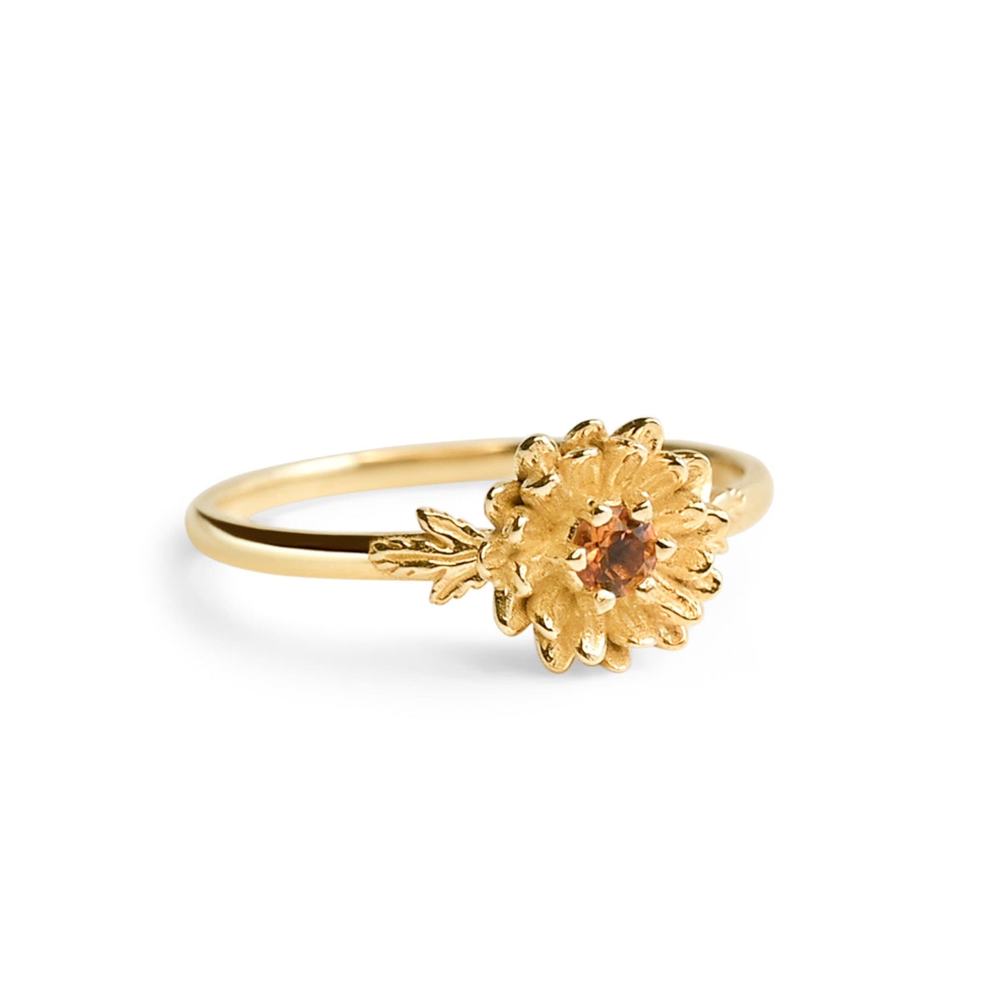 Chrysanthemum Flower November Birth Month Ring: Citrine Birthstone, 14k Solid Gold or Solid Silver • Hypoallergenic • Genuine Gemstones