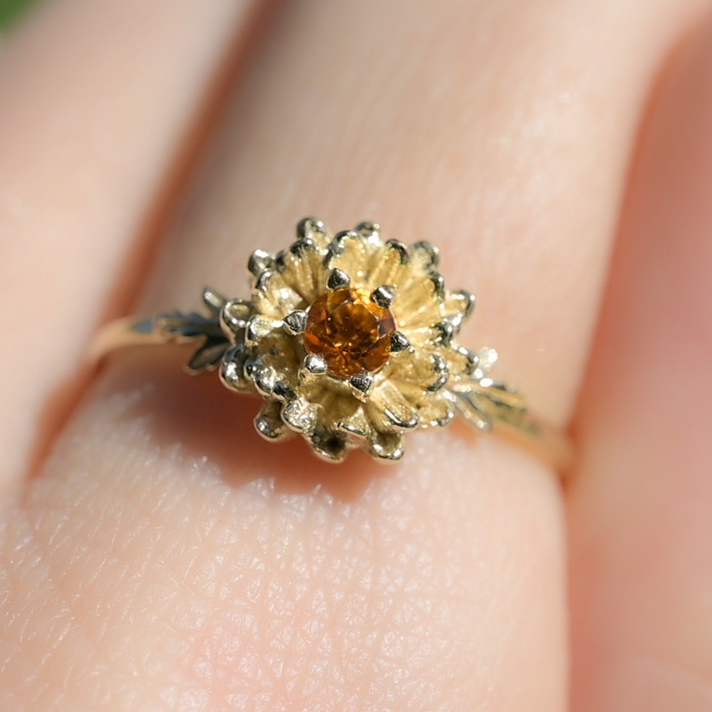 Citrine Chrysanthemum Ring, 3mm Birthstone