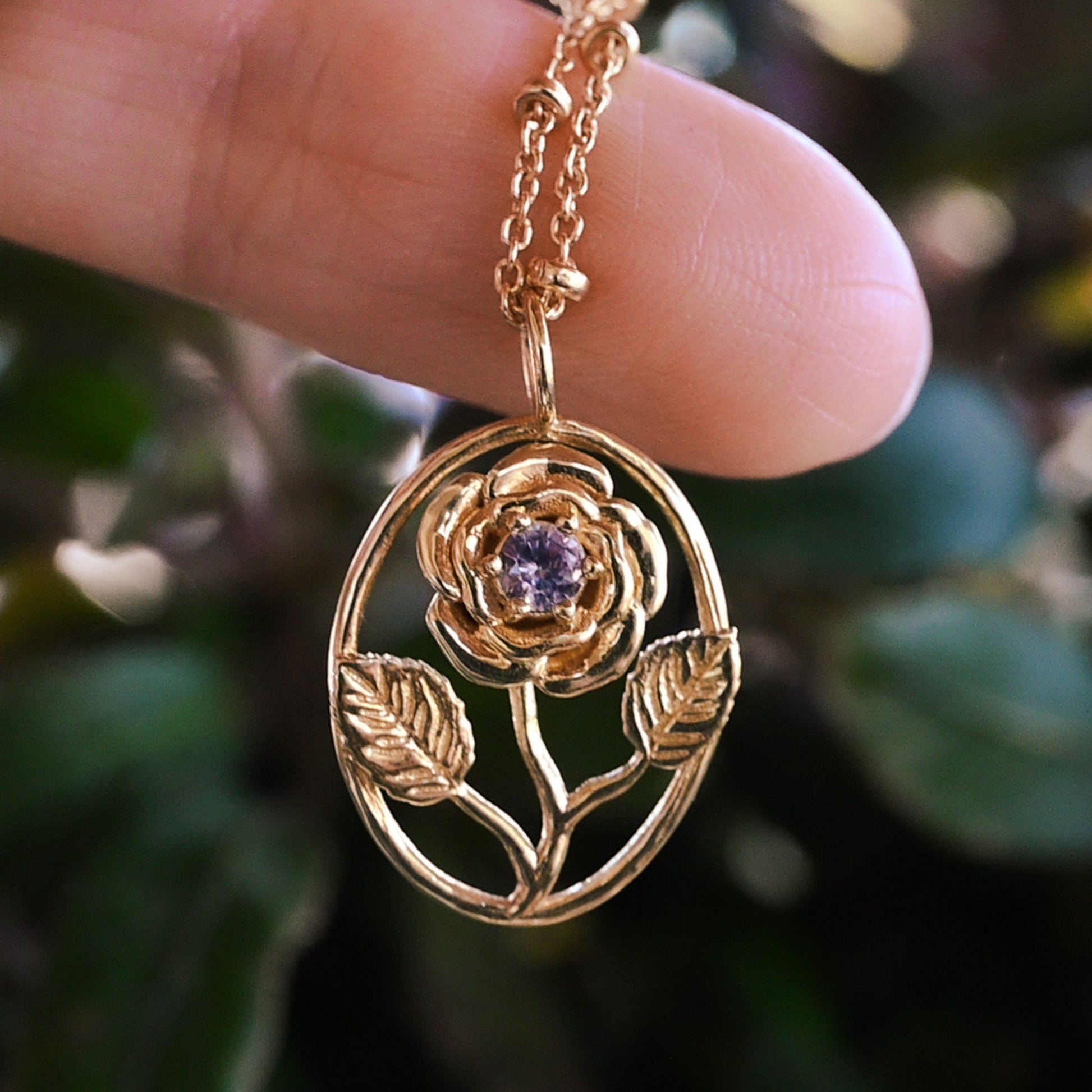 Rose Flower Necklace - Personalized Jewelry - June Birth Month Flower Gift, 14K Gold Plate with a Beaded Gold Filled chain