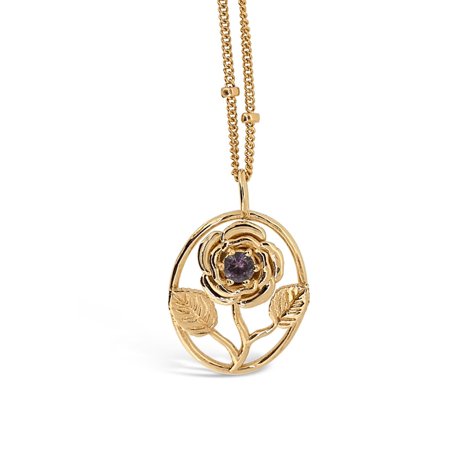 Rose Flower Necklace - Personalized Jewelry - June Birth Month Flower Gift, 14K Gold Plate with a Beaded Gold Filled chain