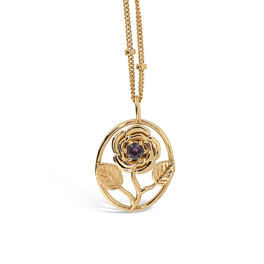 Rose Flower Necklace - Personalized Jewelry - June Birth Month Flower Gift, 14K Gold Plate with a Beaded Gold Filled chain