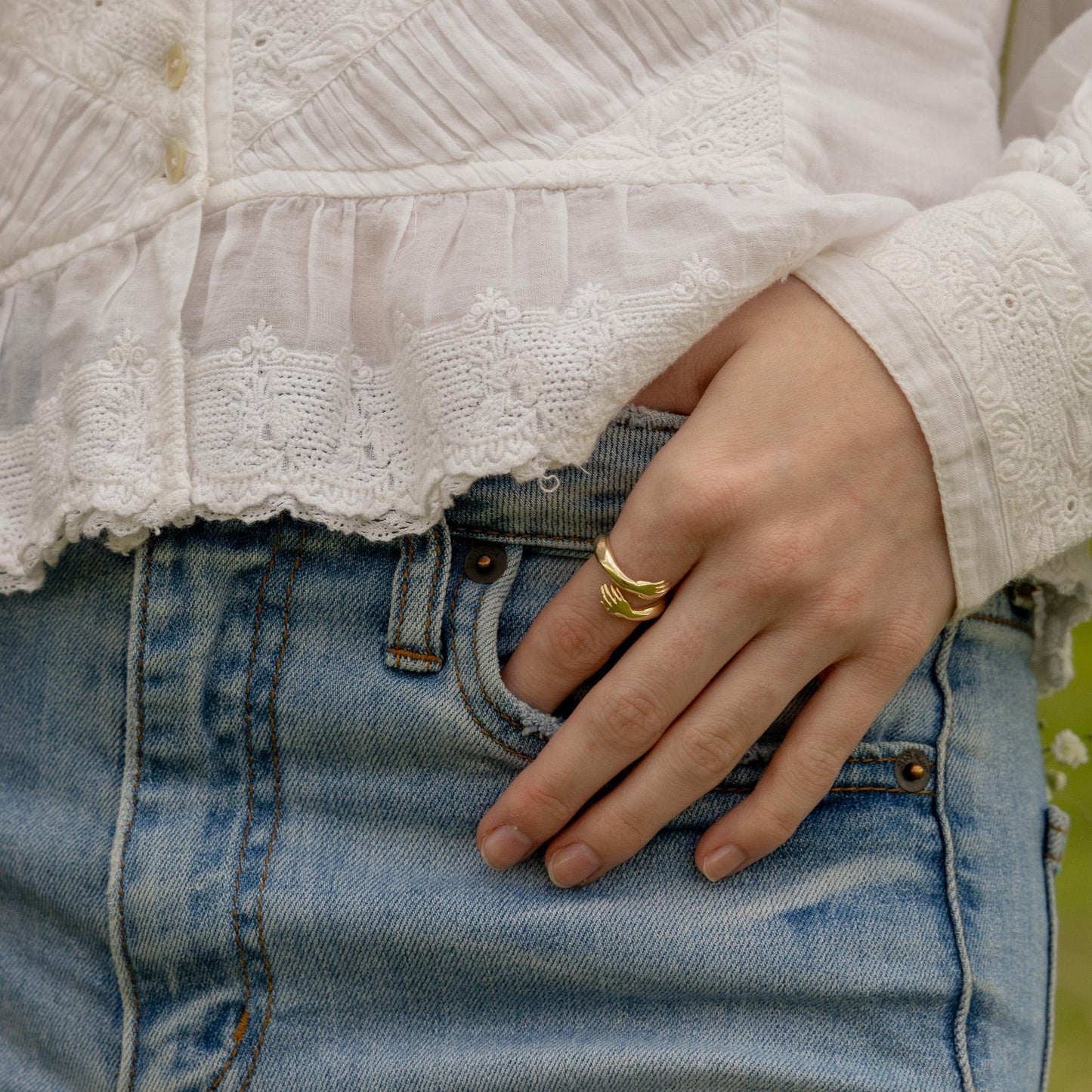 Solid 14K Yellow Gold Hug Ring Bypass Style, New solid Band
