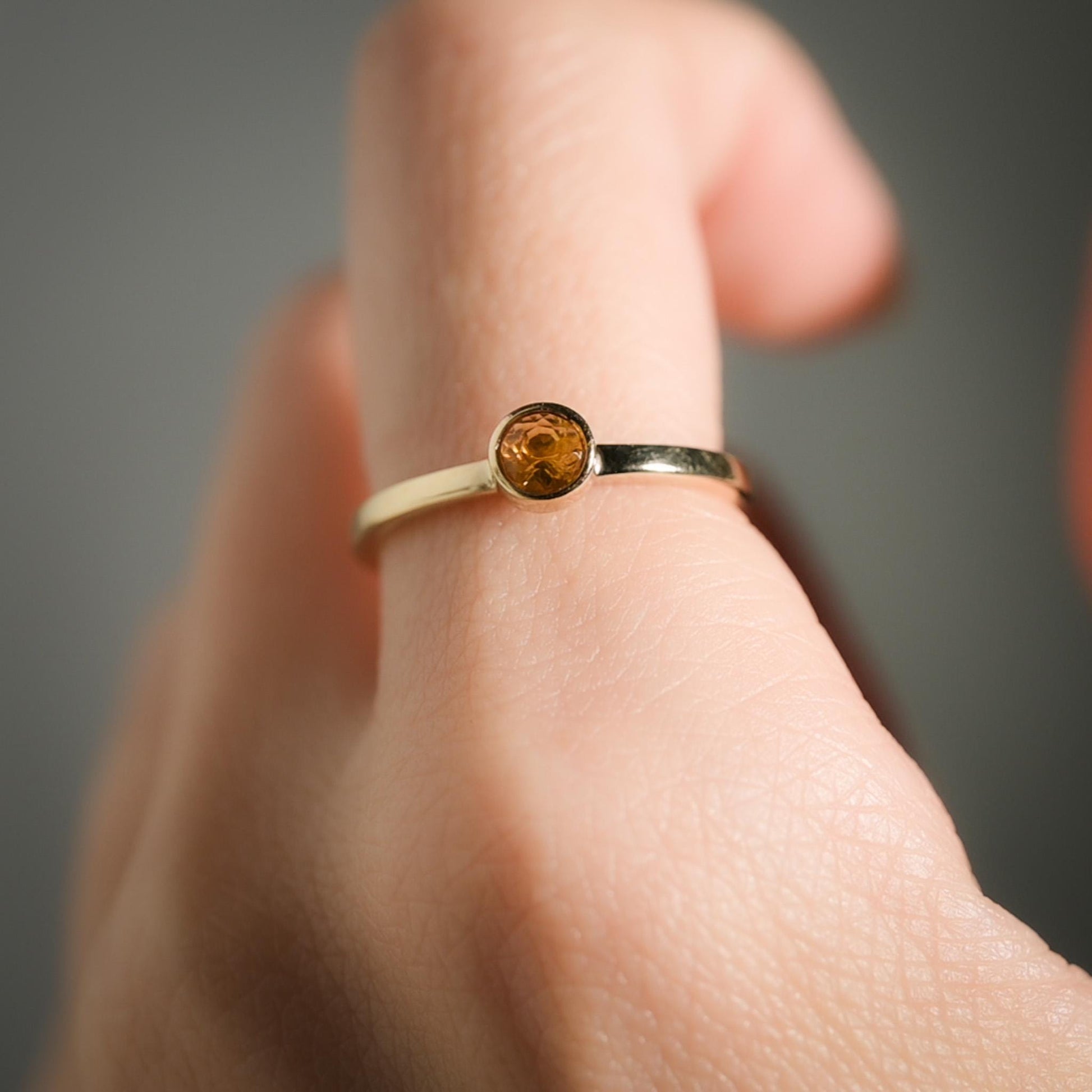14K Gold Ring with 4mm Bezel Set Citrine - Elegant November Birthstone Jewelry