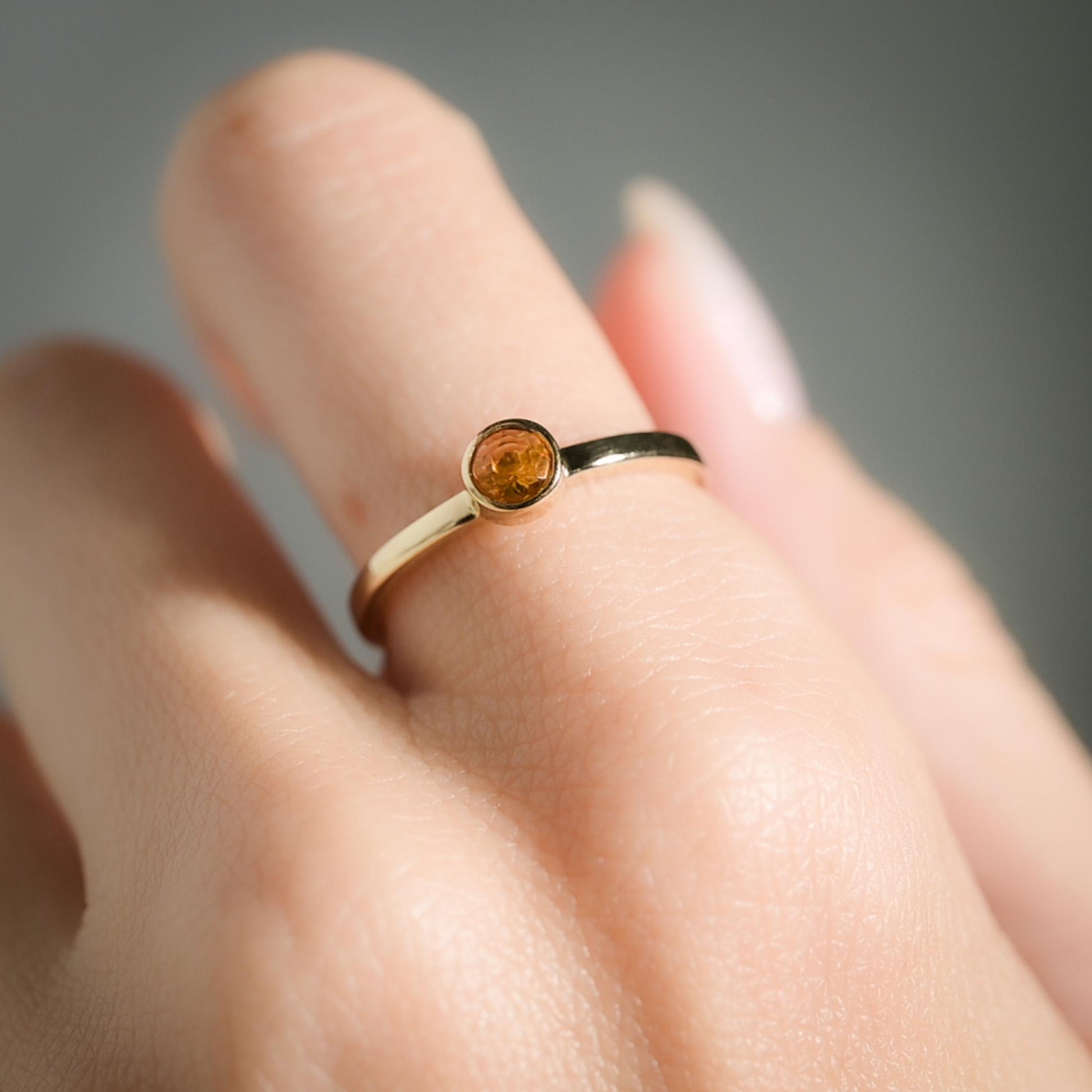 14K Gold Ring with 4mm Bezel Set Citrine - Elegant November Birthstone Jewelry