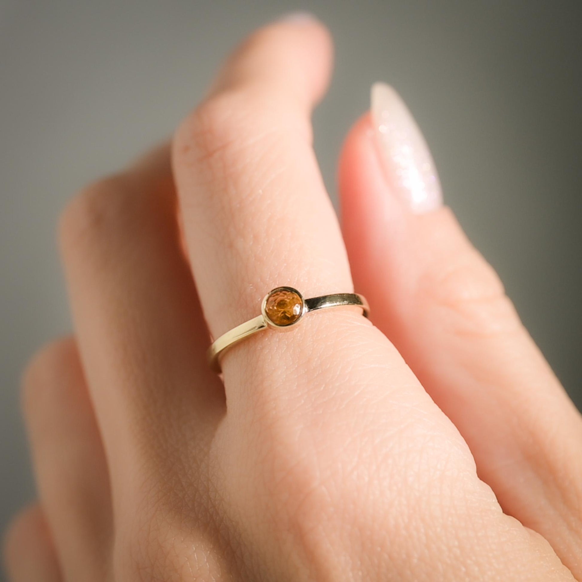 14K Gold Ring with 4mm Bezel Set Citrine - Elegant November Birthstone Jewelry
