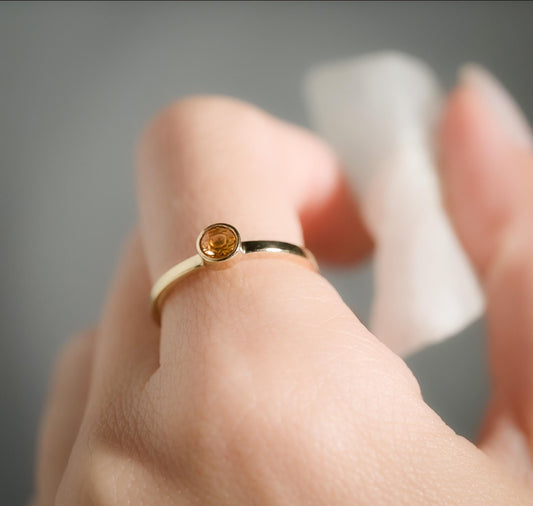14K Gold Ring with 4mm Bezel Set Citrine - Elegant November Birthstone Jewelry