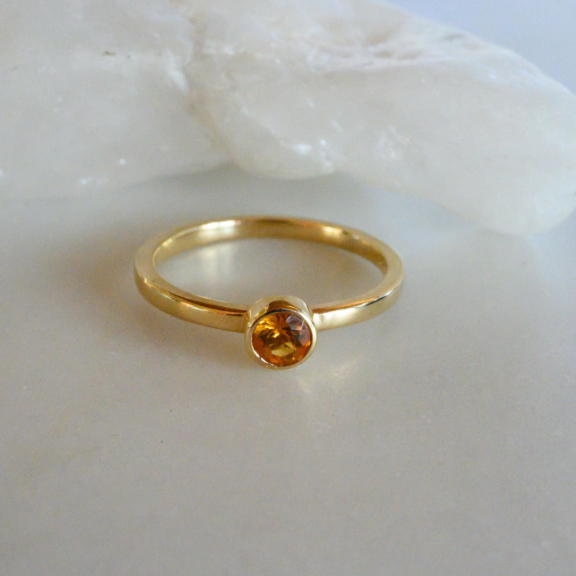 14K Gold Ring with 4mm Bezel Set Citrine - Elegant November Birthstone Jewelry