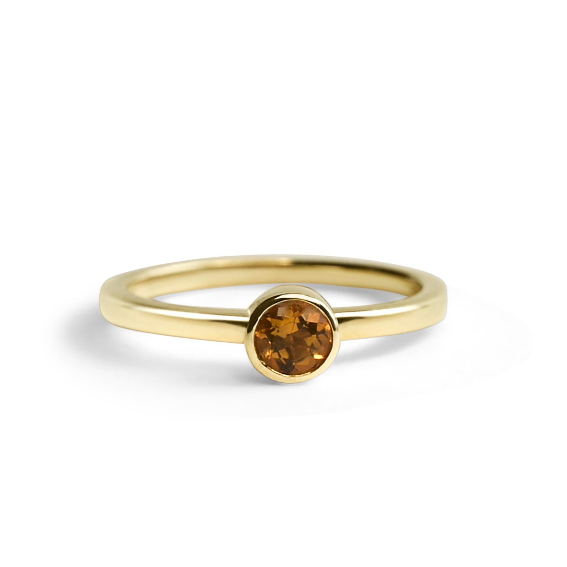 14K Gold Ring with 4mm Bezel Set Citrine - Elegant November Birthstone Jewelry