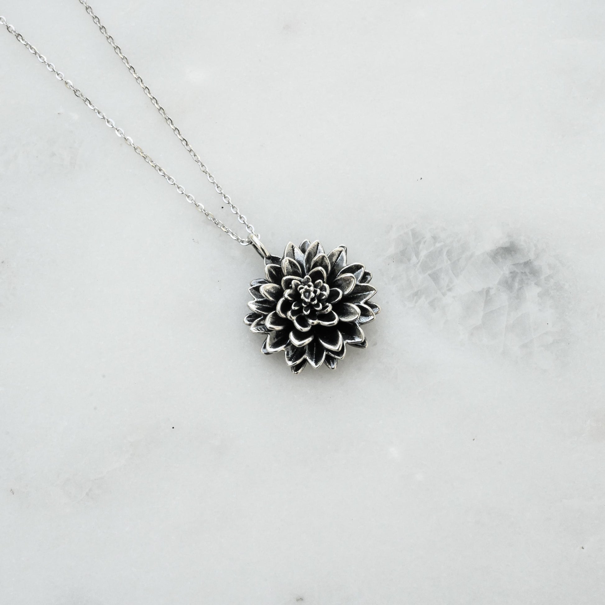 Dahlia Flower Necklace with Solid Silver Cable Chain