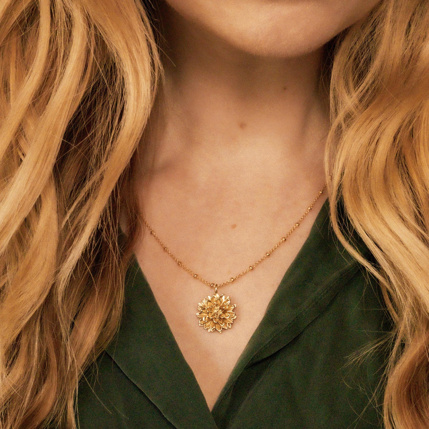 Dahlia Flower Pendant Only, 14K Gold Plate