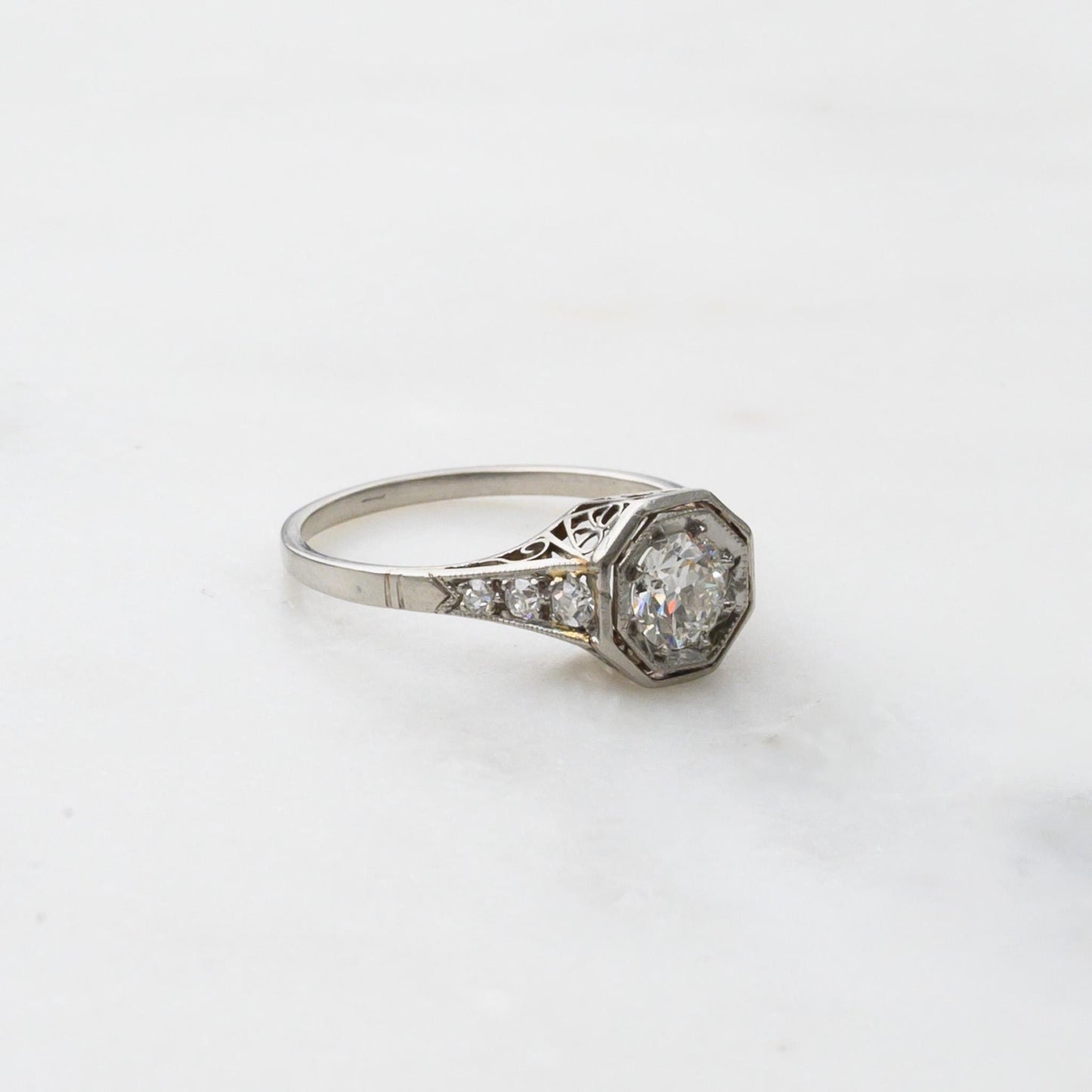 Vintage 1940s Platinum Diamond Engagement Ring - .55 CTW Antique Solitaire Ring - Size 5.75 - Art Deco Style
