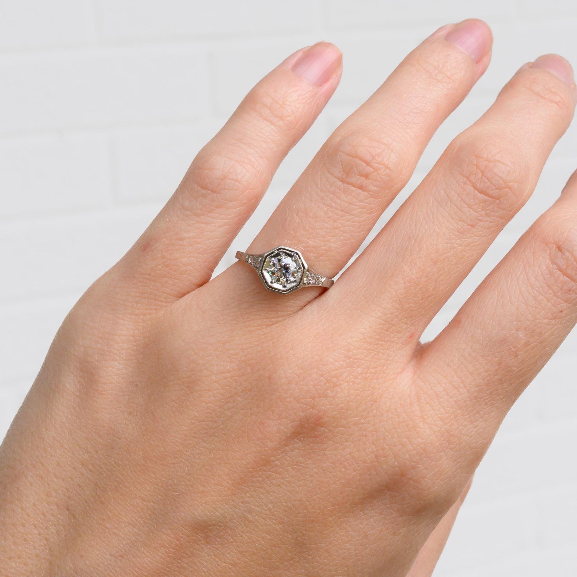 Vintage 1940s Platinum Diamond Engagement Ring - .55 CTW Antique Solitaire Ring - Size 5.75 - Art Deco Style