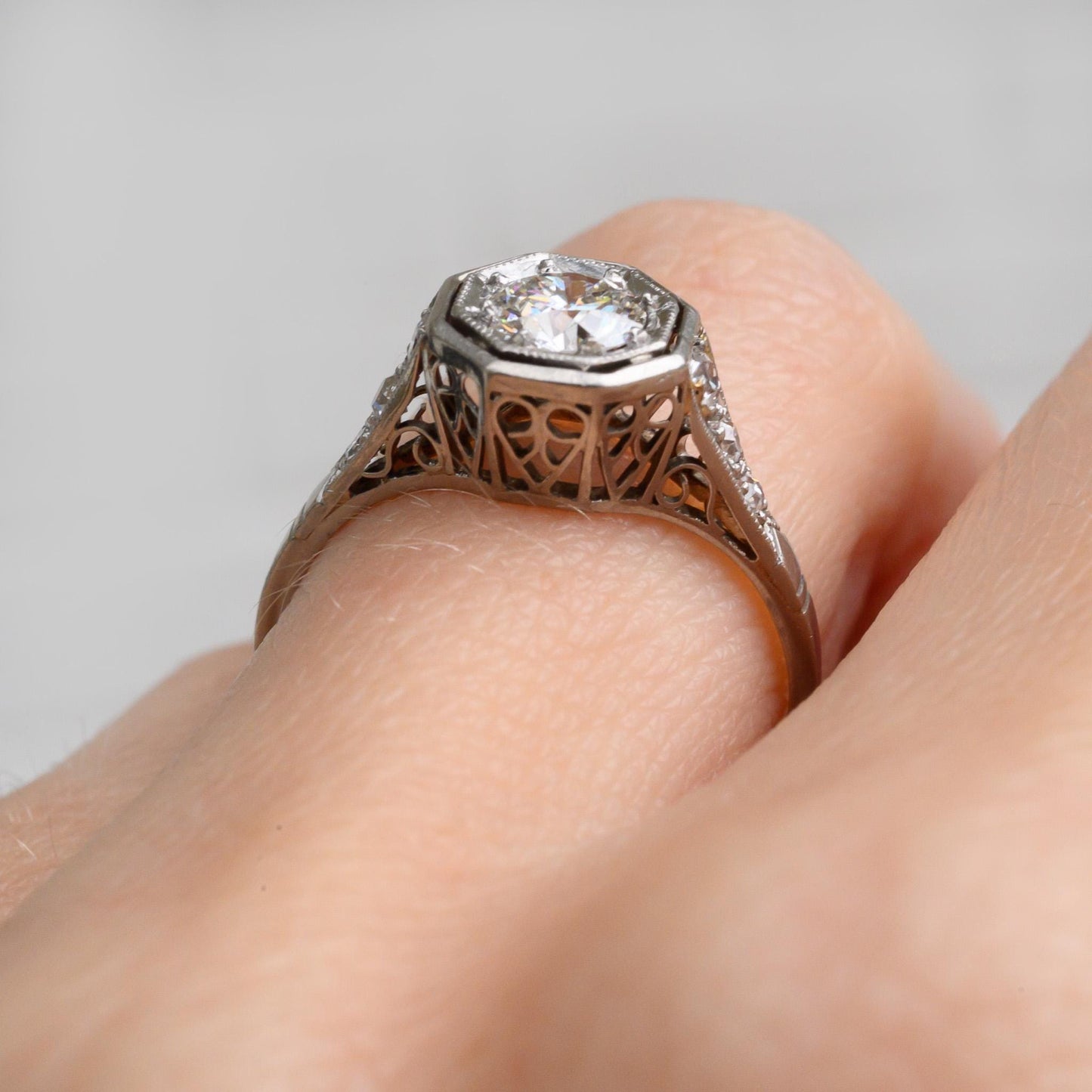 Vintage 1940s Platinum Diamond Engagement Ring - .55 CTW Antique Solitaire Ring - Size 5.75 - Art Deco Style