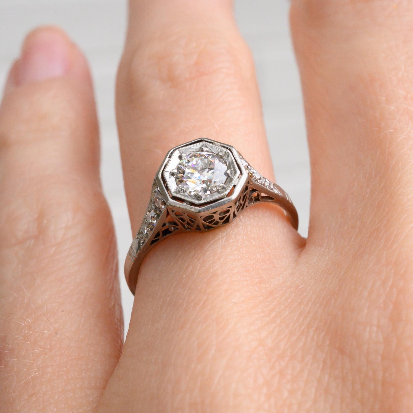 Vintage 1940s Platinum Diamond Engagement Ring - .55 CTW Antique Solitaire Ring - Size 5.75 - Art Deco Style