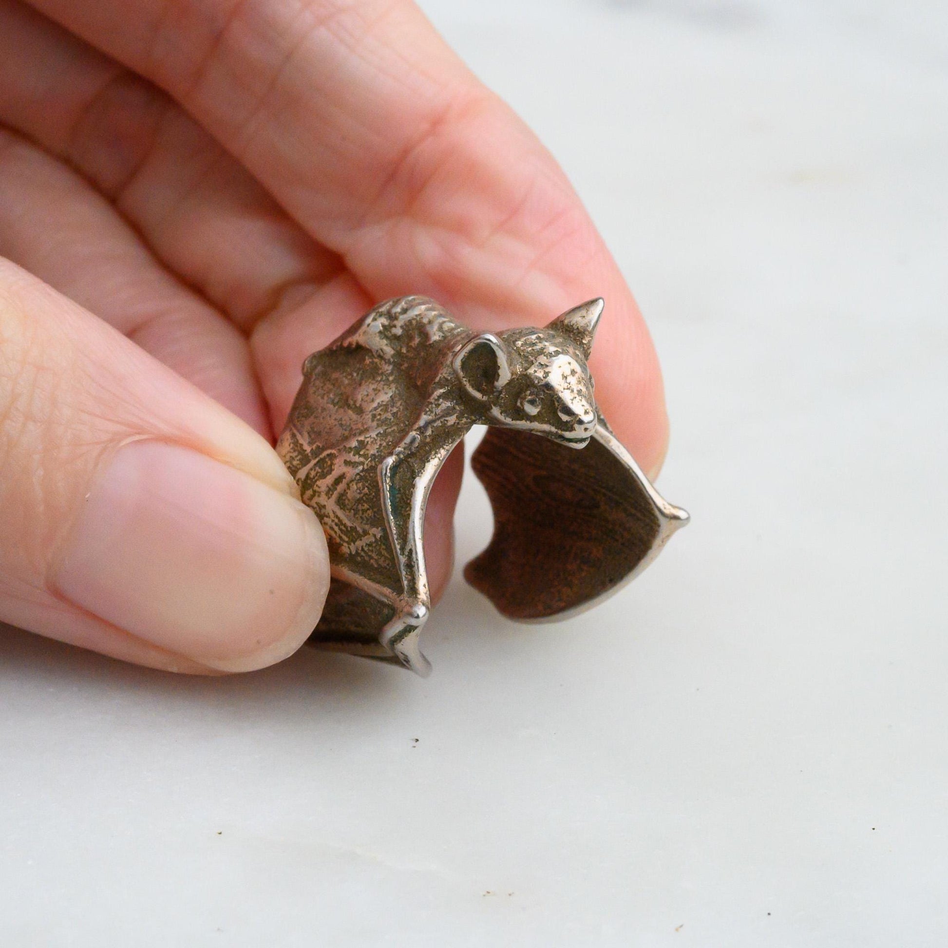 Bat Ring in 3D printed steel, inspired by the Bat Colony in Austin, Texas, Size 7
