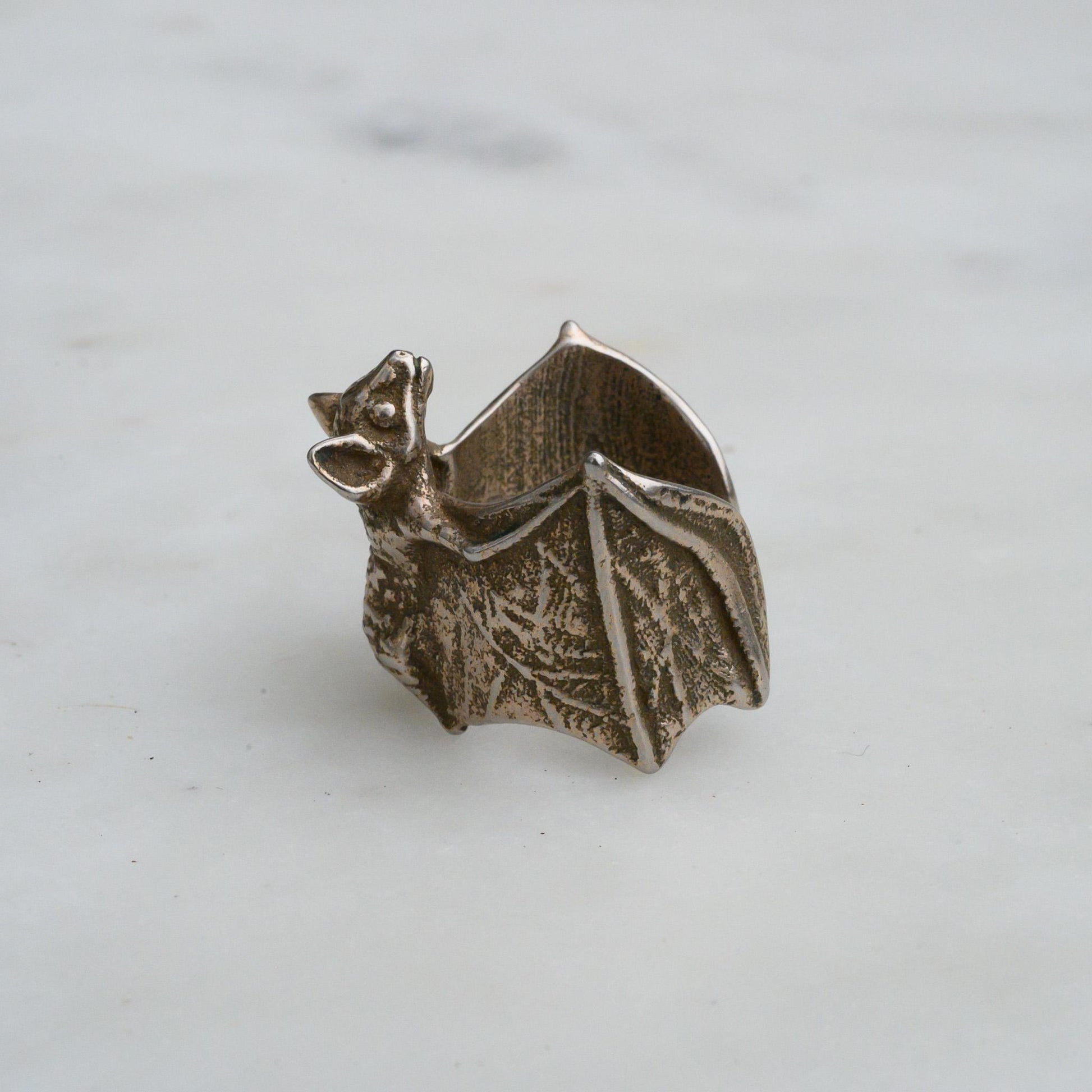 Bat Ring in 3D printed steel, inspired by the Bat Colony in Austin, Texas, Size 7