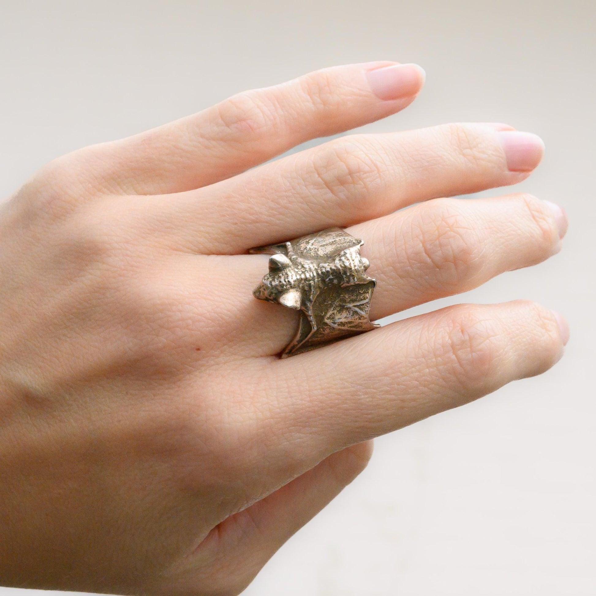 Bat Ring in 3D printed steel, inspired by the Bat Colony in Austin, Texas, Size 7