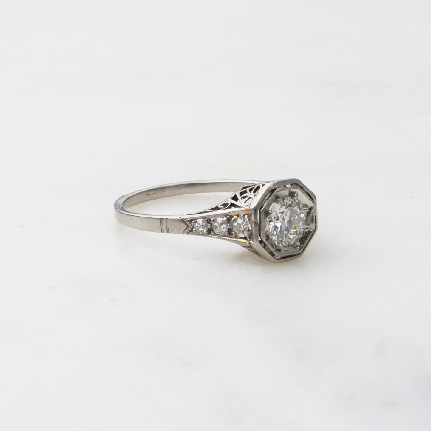 Vintage 1940s Platinum Diamond Engagement Ring - .55 CTW Antique Solitaire Ring - Size 5.75 - Art Deco Style