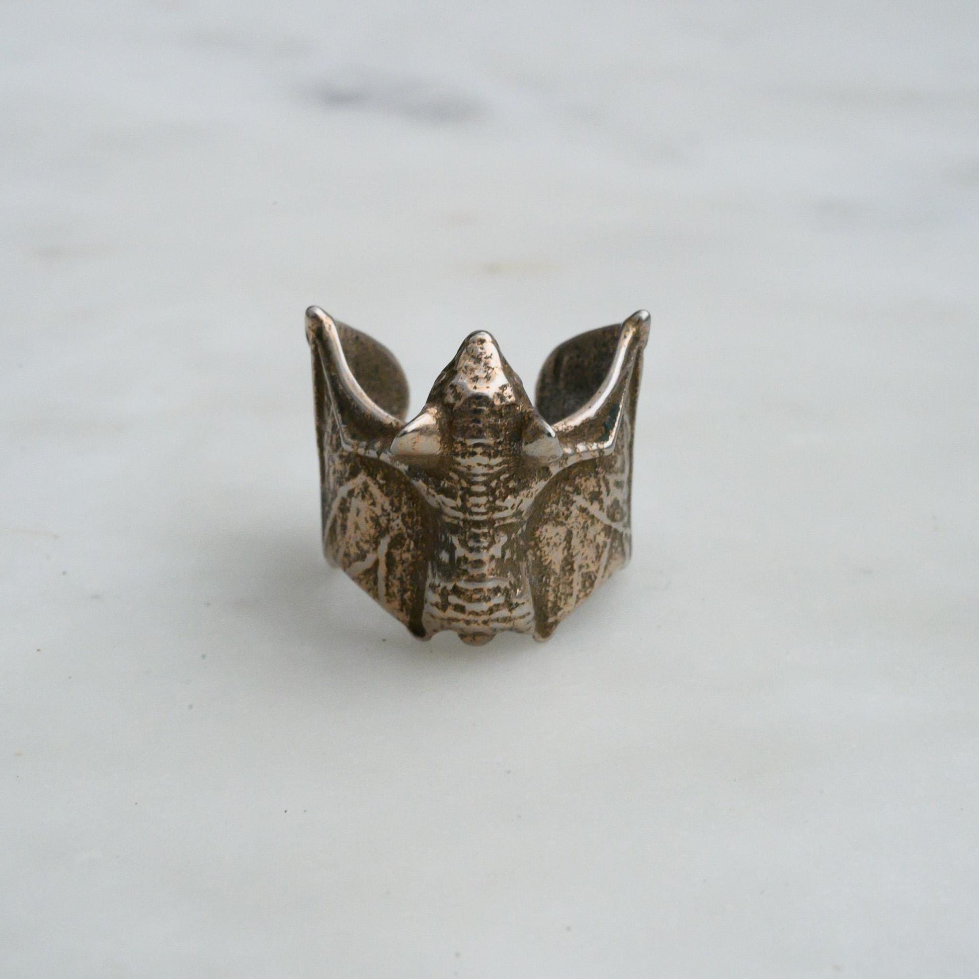 Bat Ring in 3D printed steel, inspired by the Bat Colony in Austin, Texas, Size 7
