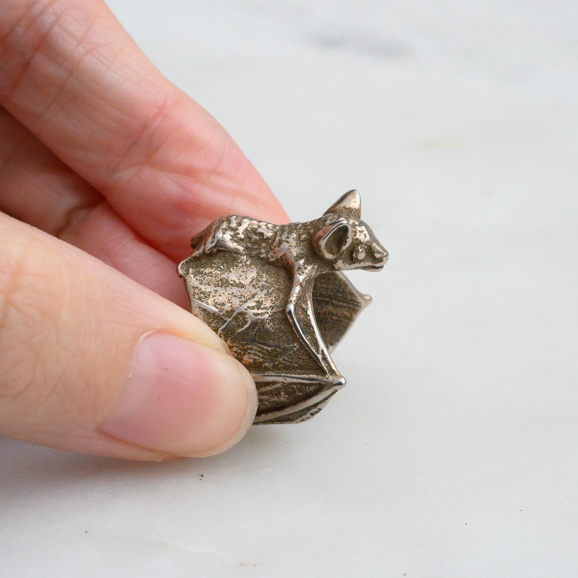Bat Ring in 3D printed steel, inspired by the Bat Colony in Austin, Texas, Size 7