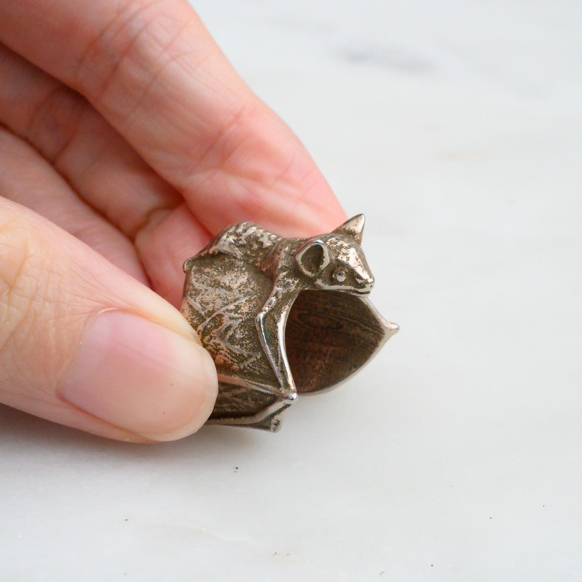 Bat Ring in 3D printed steel, inspired by the Bat Colony in Austin, Texas, Size 7