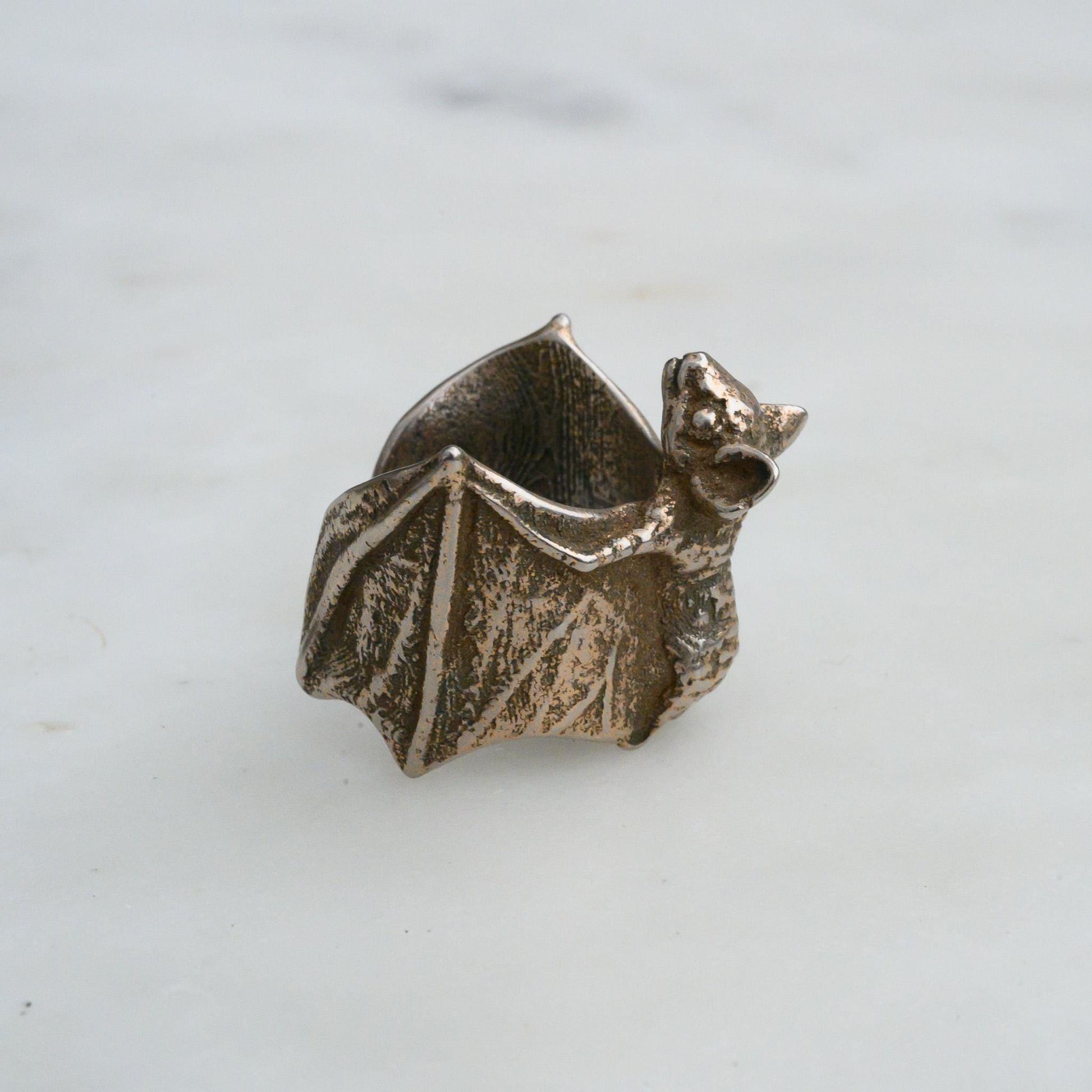 Bat Ring in 3D printed steel, inspired by the Bat Colony in Austin, Texas, Size 7
