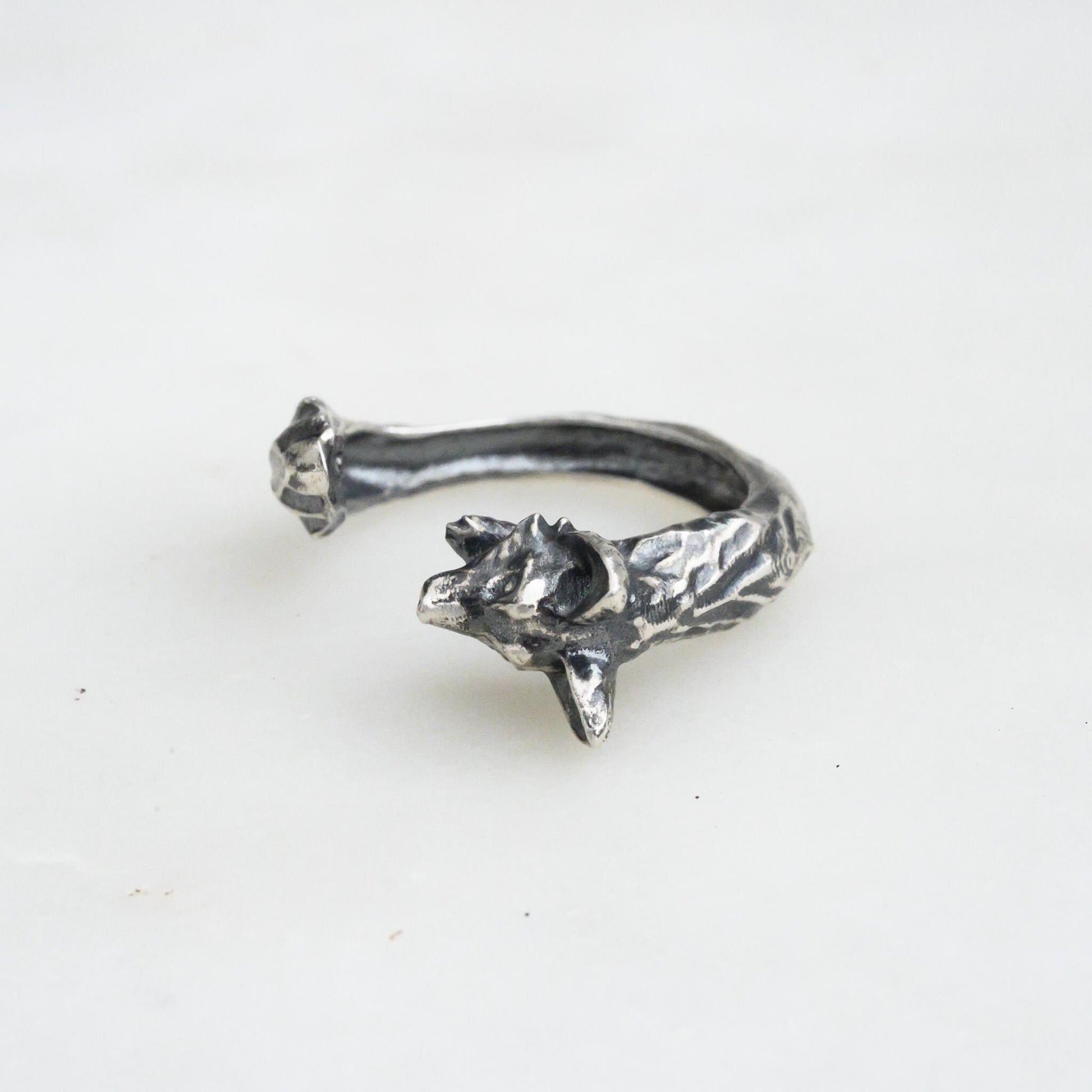 Antiqued Silver Fox Ring – Adjustable Animal Jewelry Size 5-7