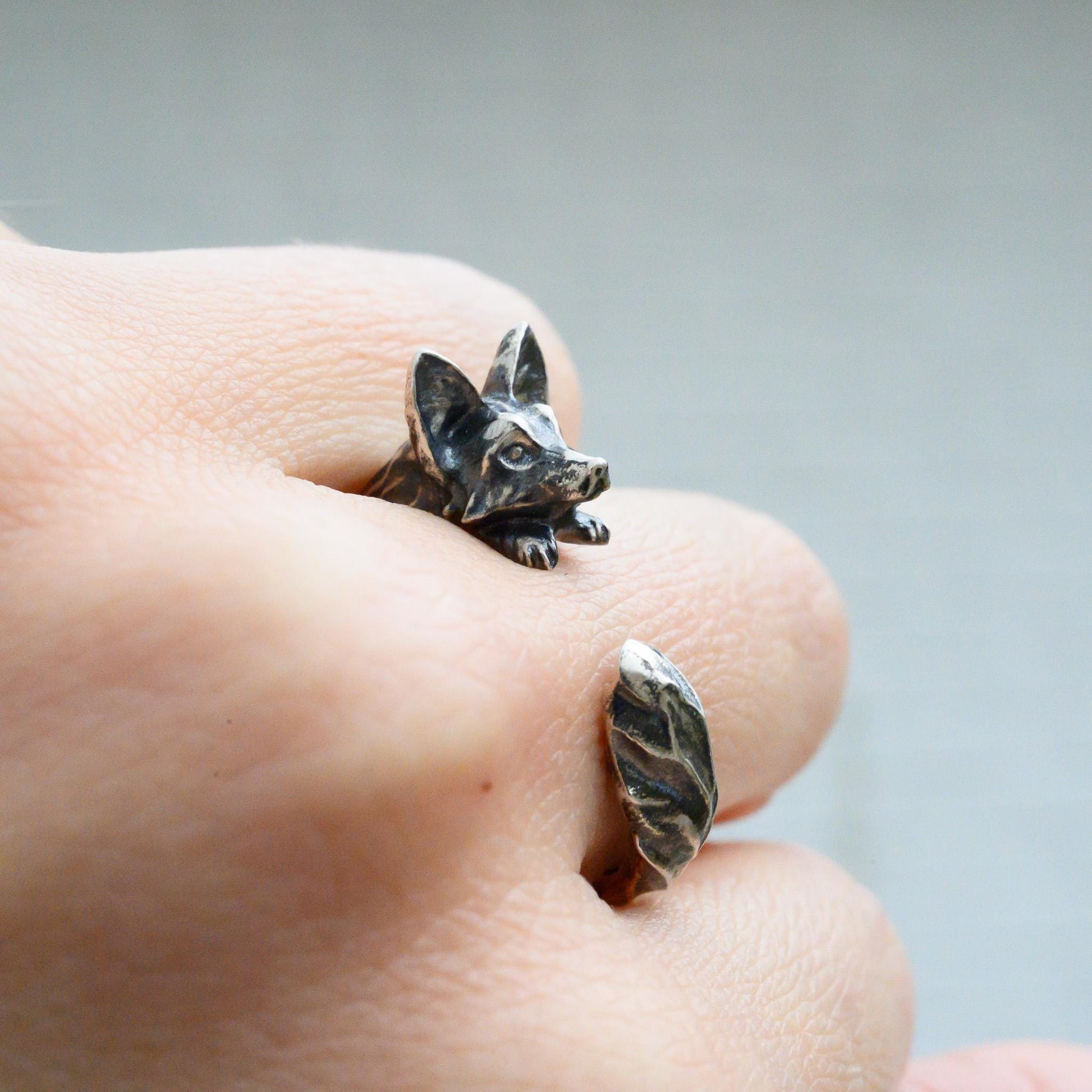 Antiqued Silver Fox Ring – Adjustable Animal Jewelry Size 5-7