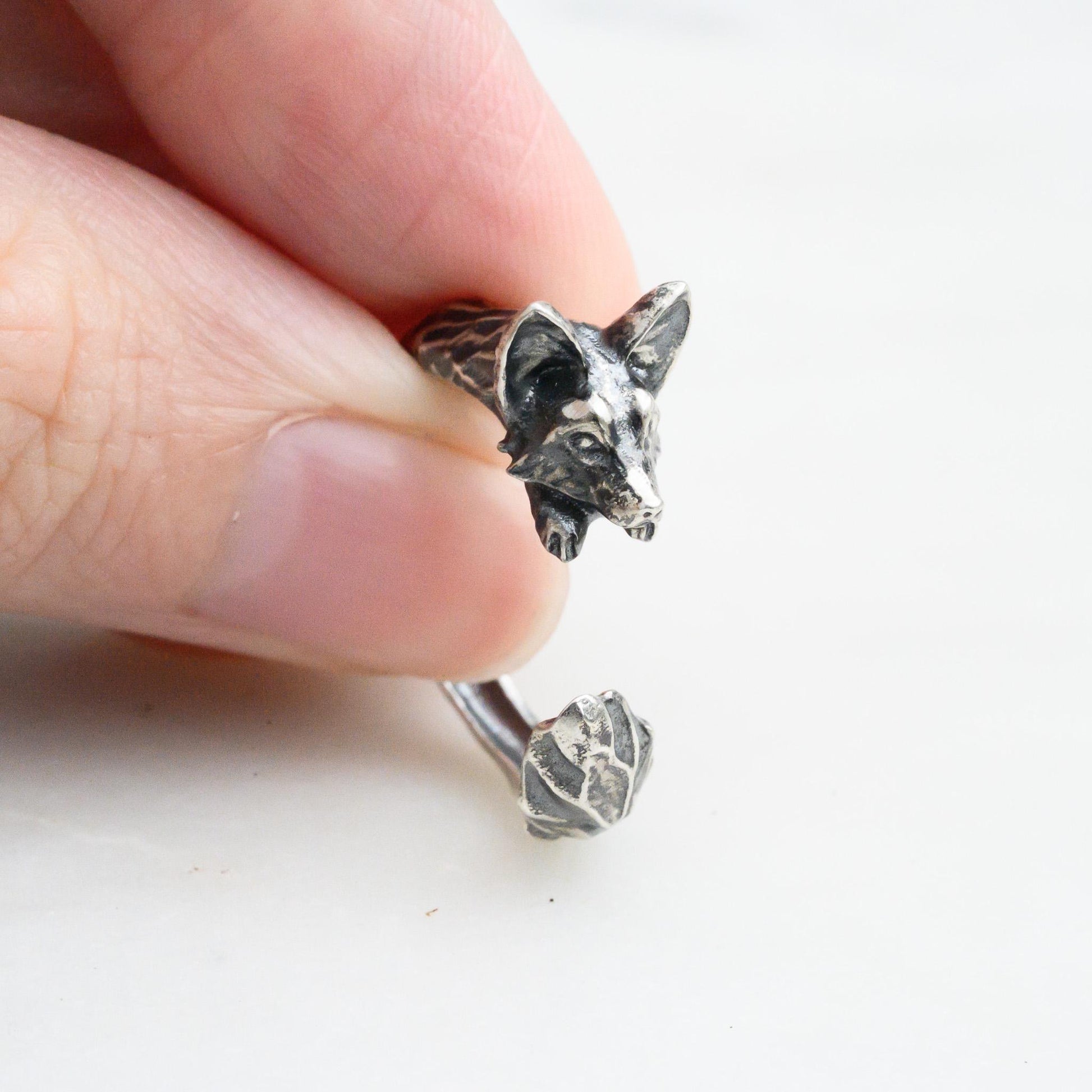 Antiqued Silver Fox Ring – Adjustable Animal Jewelry Size 5-7