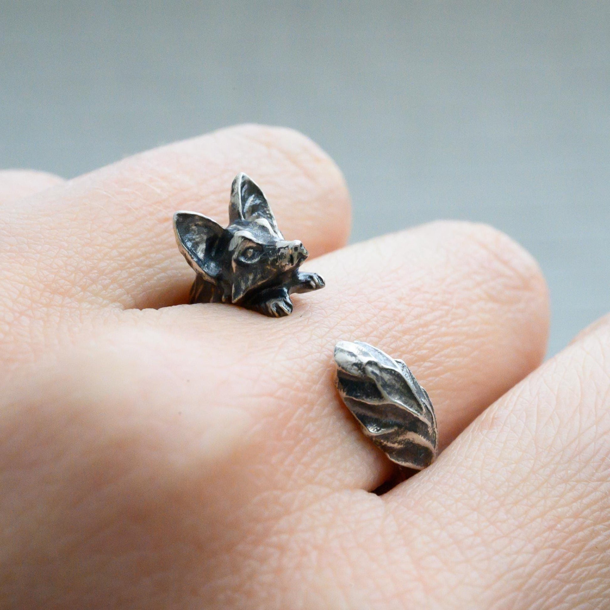 Antiqued Silver Fox Ring – Adjustable Animal Jewelry Size 5-7