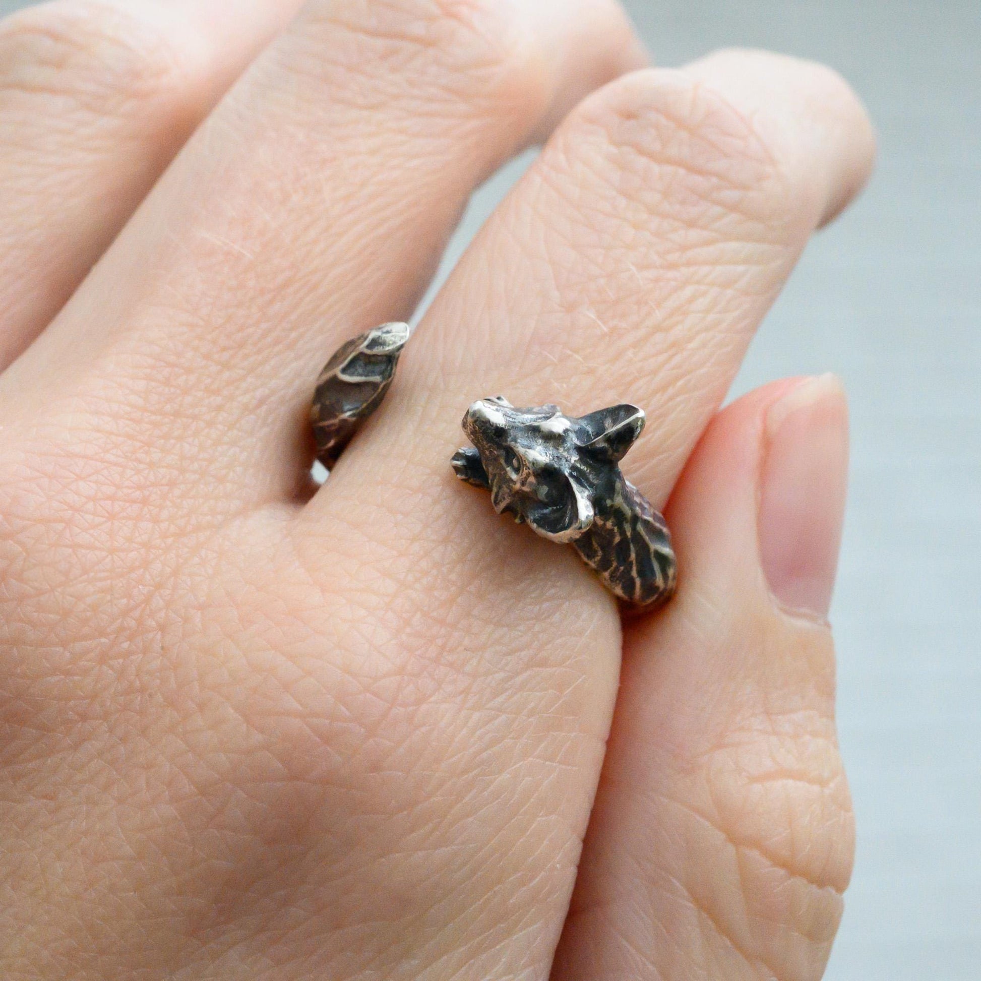 Antiqued Silver Fox Ring – Adjustable Animal Jewelry Size 5-7
