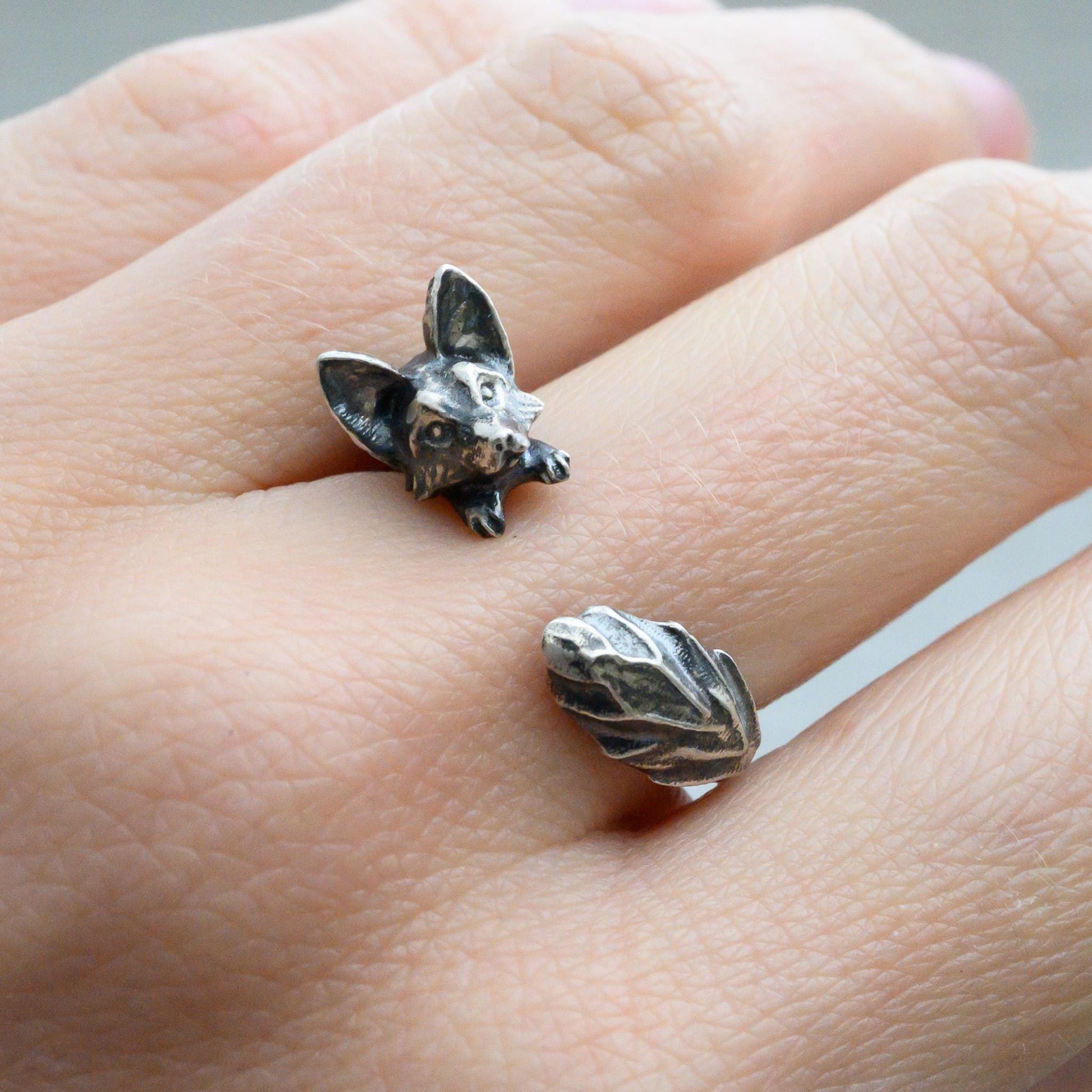 Antiqued Silver Fox Ring – Adjustable Animal Jewelry Size 5-7