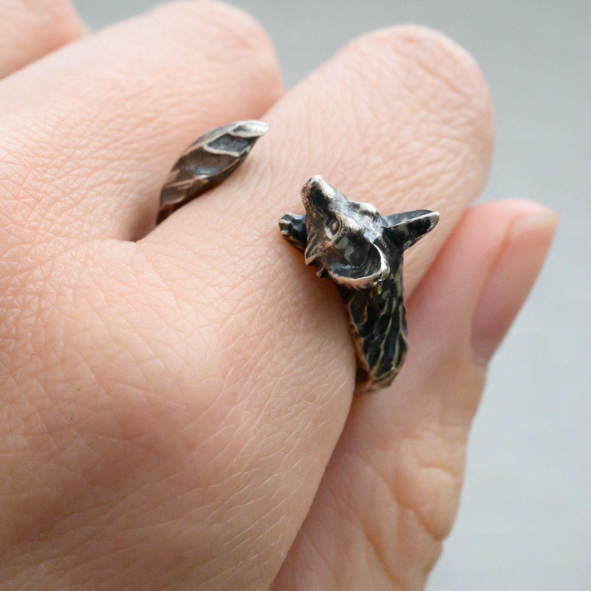 Antiqued Silver Fox Ring – Adjustable Animal Jewelry Size 5-7