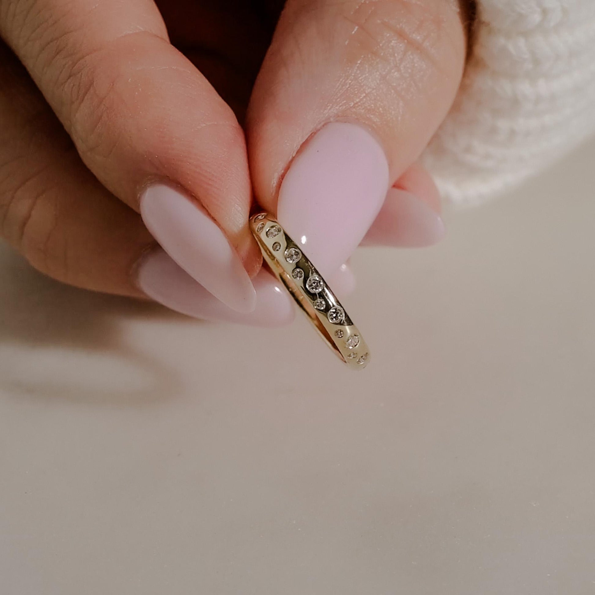 14K Gold Diamond Band – Natural Diamonds, Sizes 4-8.5, Custom Engraving