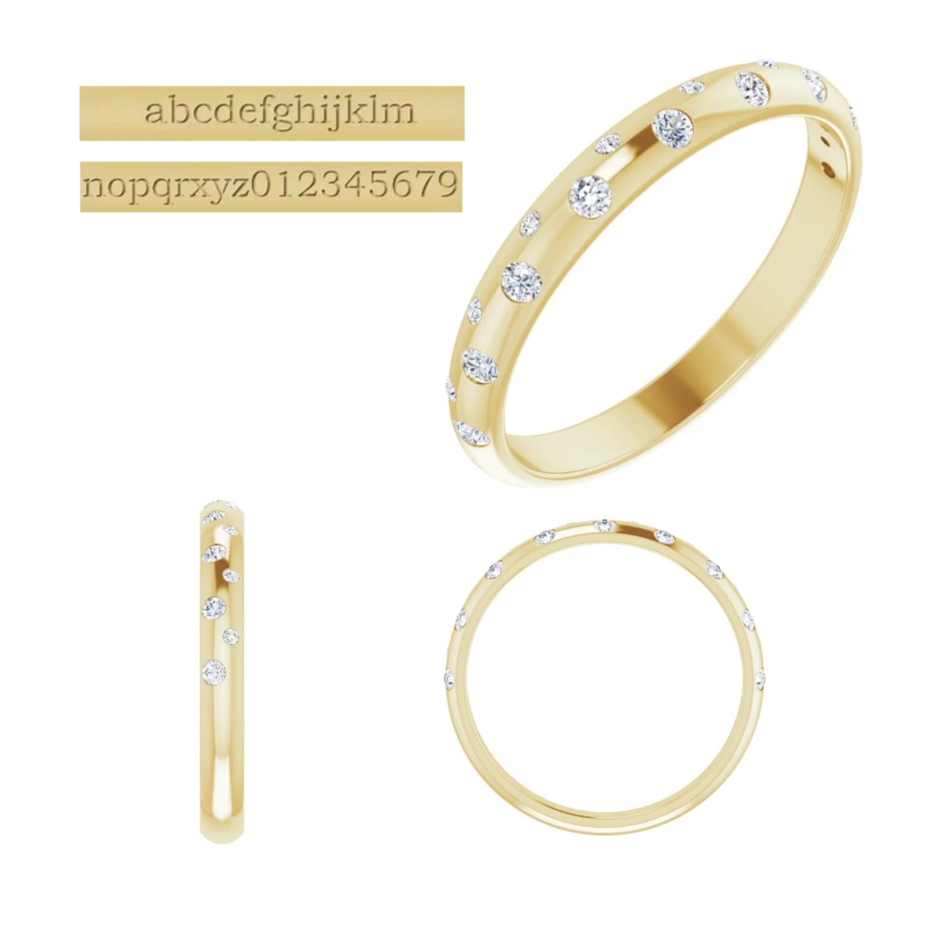 14K Gold Diamond Band – Natural Diamonds, Sizes 4-8.5, Custom Engraving