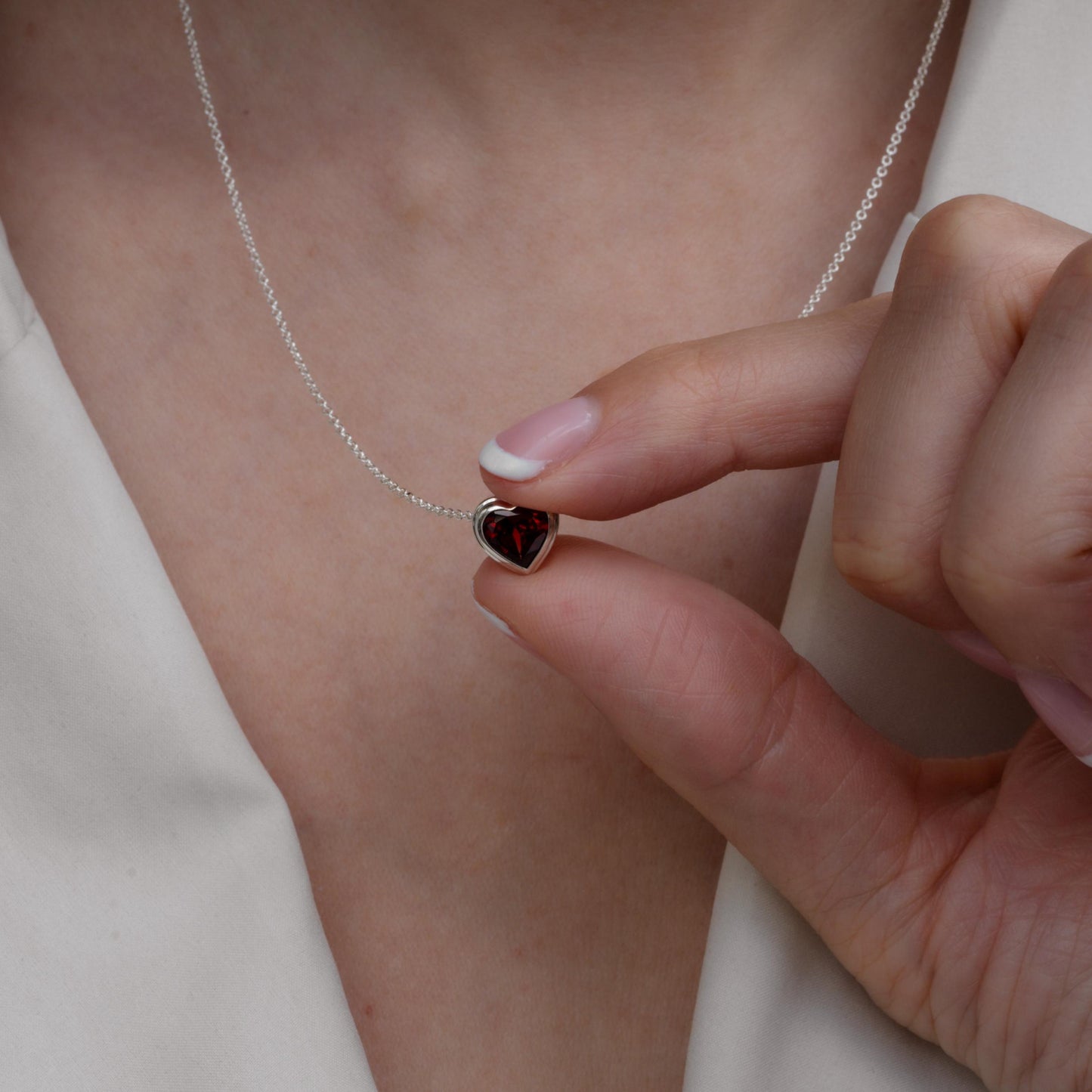 Sterling Silver Garnet Heart Necklace – 7mm Heart, Adjustable 16-18” Cable Chain – Handmade January Birthstone Jewelry –by AmeliaRayJewelry